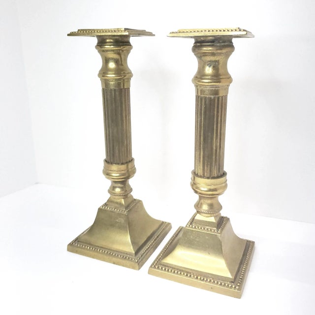 Vintage Solid Heavy Brass Candlestick Holders - a Pair For Sale - Image 6 of 7