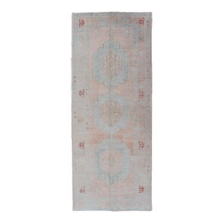 Light Color Turkish Oushak Vintage Gallery Runner With Medallions For Sale