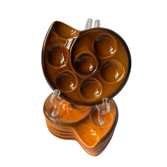 1970s Vintage Honey Amber Majolica Escargot Plates / Dishes – Set of 6 For Sale - Image 5 of 9