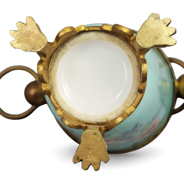 Metal Turquoise Porcelain and Bronze Cache-Pots, Paris, France, 1835-1850, Set of 2 For Sale - Image 7 of 10