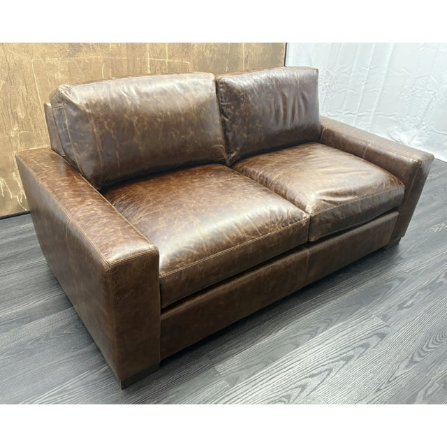 Rh Maxwell Leather 2-Cushion Sofa For Sale - Image 11 of 18