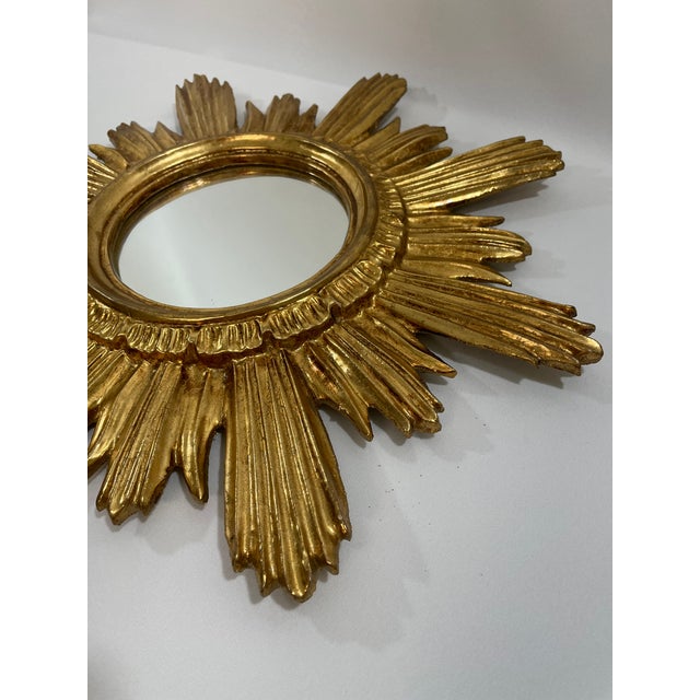 Mid 20th Century Mid 20th Century Large 18" Bright Gold Italian Giltwood Sunburst Wall Mirror For Sale - Image 5 of 15