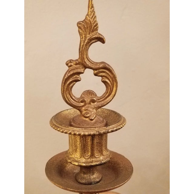 Vintage Italian Pair of 7-Light Gilt Bronze & Marble Figural Cherub Candelabras For Sale - Image 6 of 18