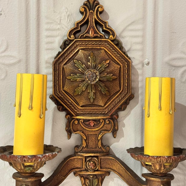 Early 1900’s Pair of Sconces With Original Finish For Sale - Image 4 of 5