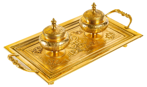 19th Century Double Inkwell in Gilded Bronze