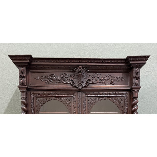 Late 19th Century Antique French Louis XIII Style Bookcase Display Cabinet Barley Twist Oak c.1880 For Sale - Image 5 of 18