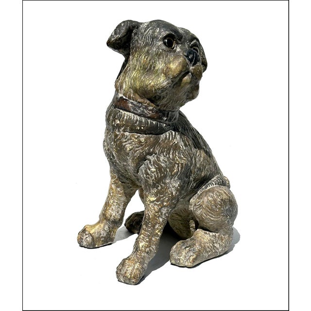 1930s Austrian Seated Composition Pug Dog Lifesize Sculpture For Sale - Image 5 of 5