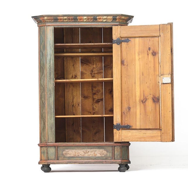 Blue Folk Art Rustic Farmhouse Painted Bridal Cabinet, 1798 For Sale - Image 8 of 14