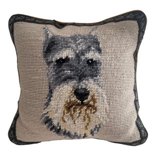 Vintage Needlepoint Schnauzer Dog Mini Pillow For Sale