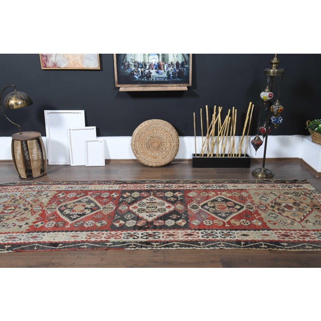 1970s Vintage Handmade Wool Cotton Red Runner Rug For Sale - Image 10 of 11