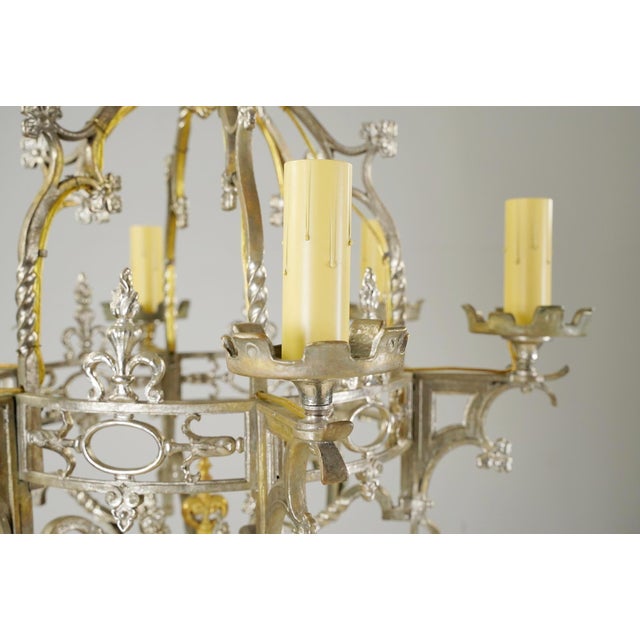 Metal Mid 20th Century Gothic Nickel Plated Bronze Chandelier For Sale - Image 7 of 16