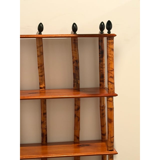 Tall & Narrow Rattan Bamboo Etagere Bookshelf With Iron Finials For Sale In Philadelphia - Image 6 of 12