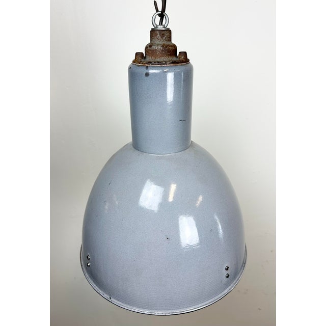 Paint Bauhaus Industrial Grey Enamel Pendant Lamp, 1950s For Sale - Image 7 of 14