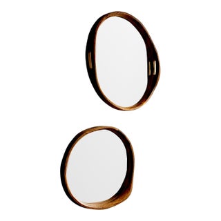 A Pair of Rustic Hand Hewn Farmhouse Wooden Serving Tray Style Wall Mirrors For Sale