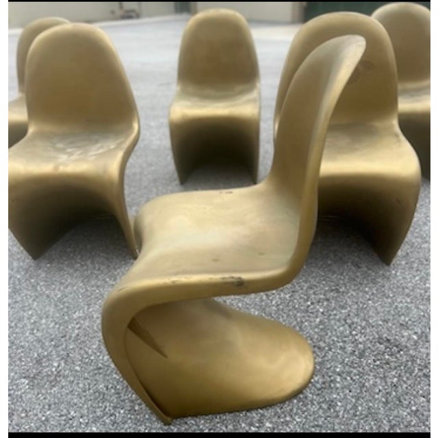 Vitra Postmodern Gold Plastic Side Chairs in the Style of Verner Panton From Vitra, 1990s For Sale - Image 4 of 10