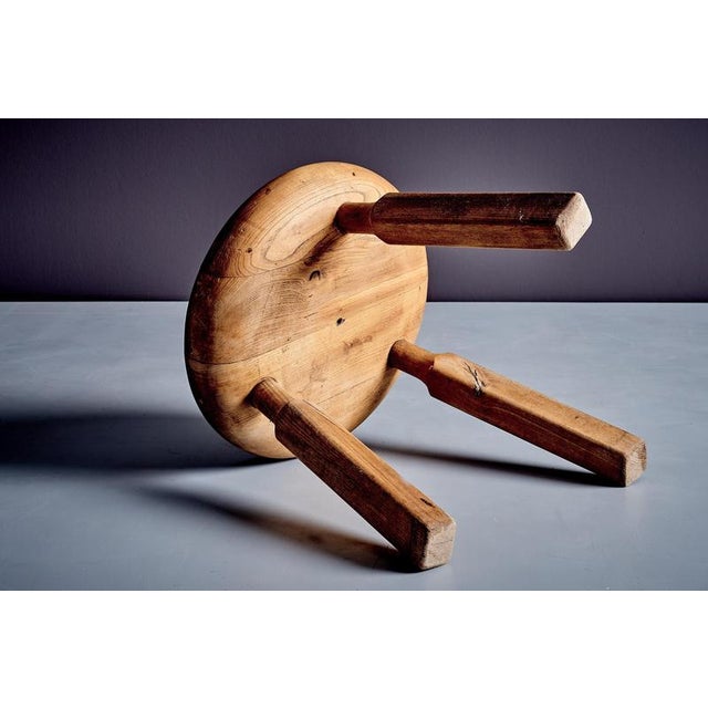 Wood Oak Stool with Three Carved Legs, France, 1960s For Sale - Image 7 of 10