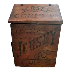 Large Antique Primitive "Jersey Coffee" 100 Lb Storage Bin, Original Paint