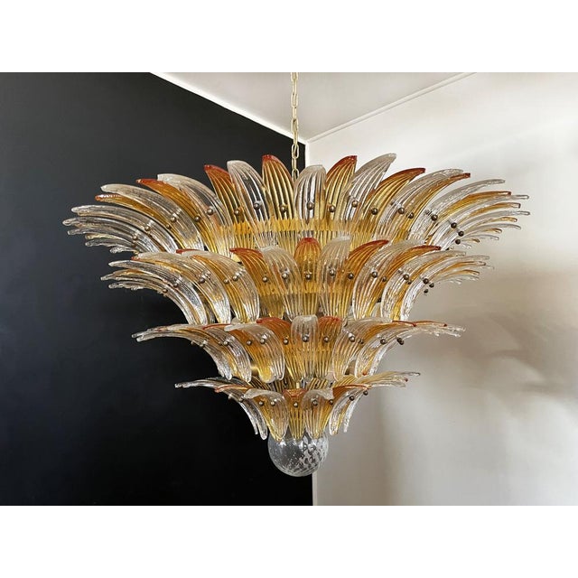 Palmette Ceiling Light in Amber and Trasparent Glasses, 1990 For Sale - Image 11 of 18