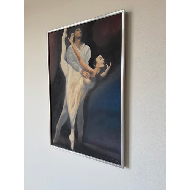 1980’s William Walk Ballet Dancers Oil on Canvas Painting – Chrome Aluminum Framed For Sale - Image 4 of 12