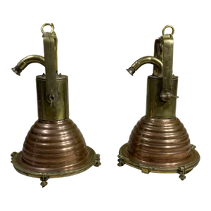 Pair of Modern Brass and Copper Kitchen, Bar Pendant Lights