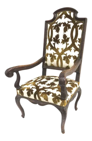 French Walnut Louis XIV Arm Chair Cabriole Legs Arched Back