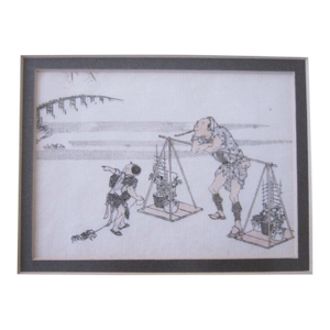 Framed Japanese Woodcut, Katsushika Hokusai 1800's