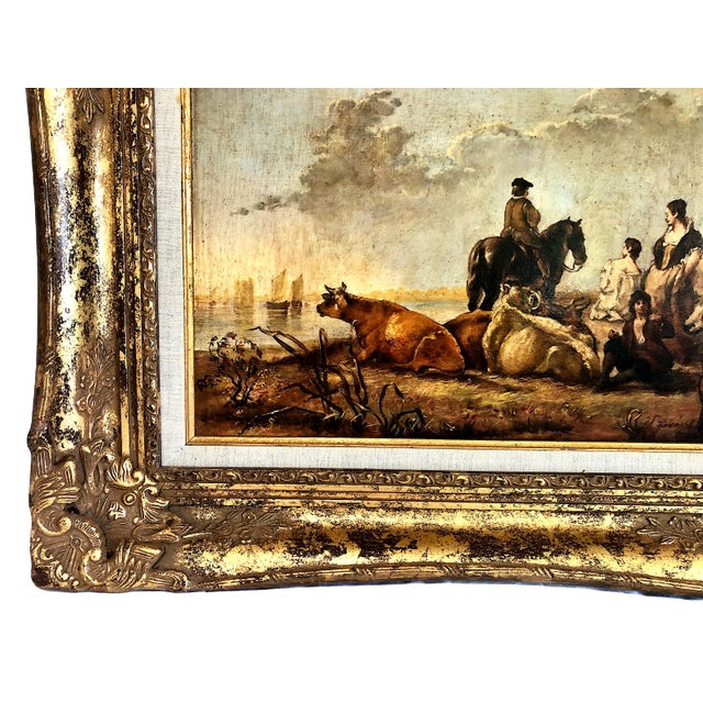 Mid 20th Century Dutch Landscape With Peasants and Cattle, After Aelbert Cuyp For Sale - Image 5 of 8