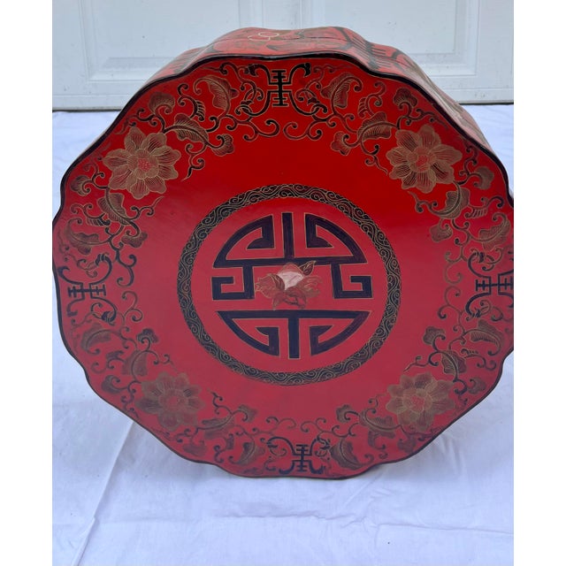 Mid 20th Century Large Antique Chinese Red Lacquered Round Box For Sale - Image 5 of 11