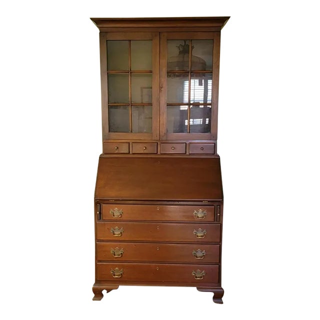 Early 20th C American Walnut Secretary Desk With Display Bookcase For Sale