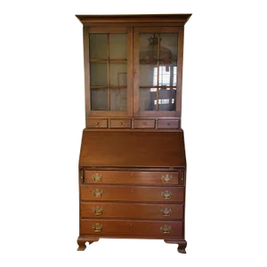 Early 20th C American Walnut Secretary Desk With Display Bookcase