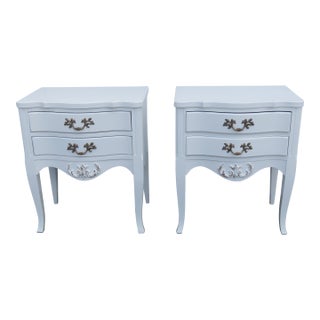 French Carved Painted White Nightstands Bedside Tables a Pair 6445 For Sale