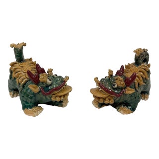Mid 20th Century a Pair of Chinese Feng Shui Prosperity Statues, Foo Dogs. For Sale