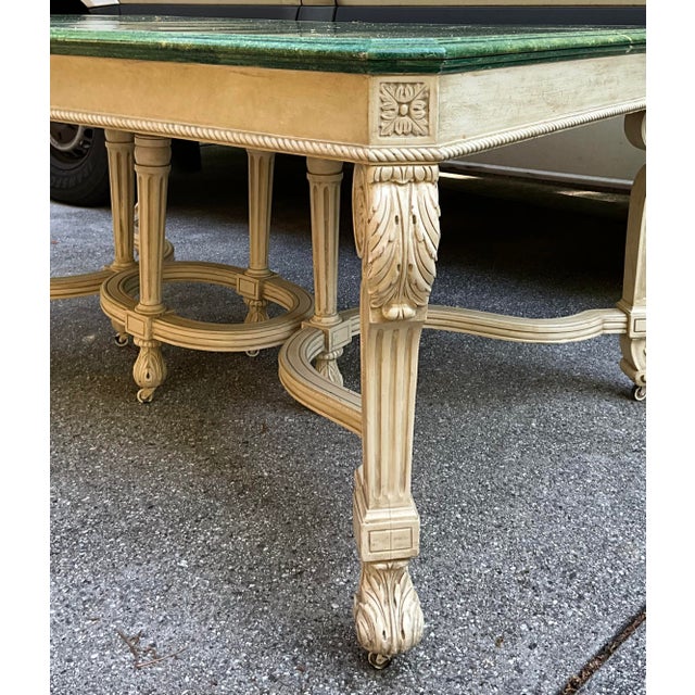 Mid-Century Italian Regency Style Faux Marble Painted Dining Table - 5 Leaves For Sale - Image 10 of 14