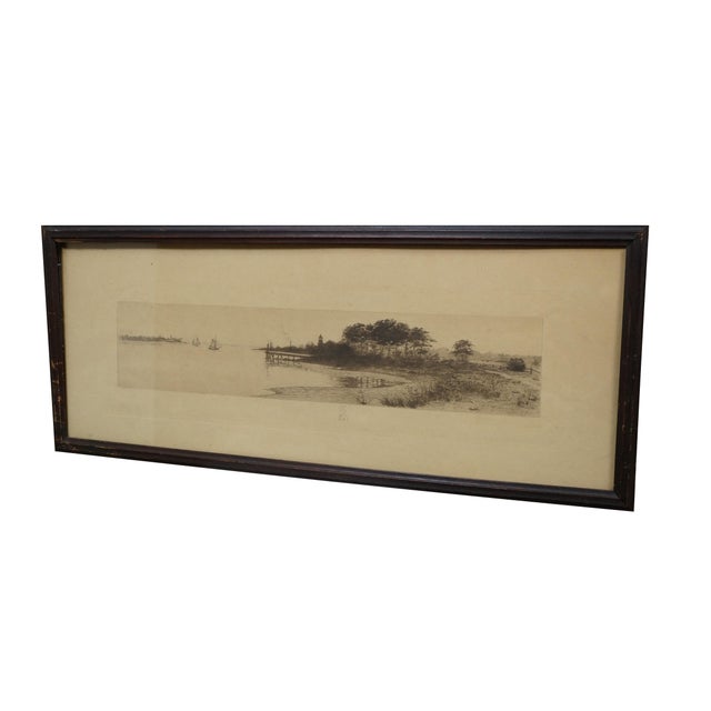 Victorian Antique John Octavius Anderson Signed Where the River Meets the Sea Etching 25" For Sale - Image 3 of 11