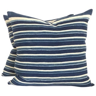 Vintage African Indigo Stripped Pillows - Pair For Sale
