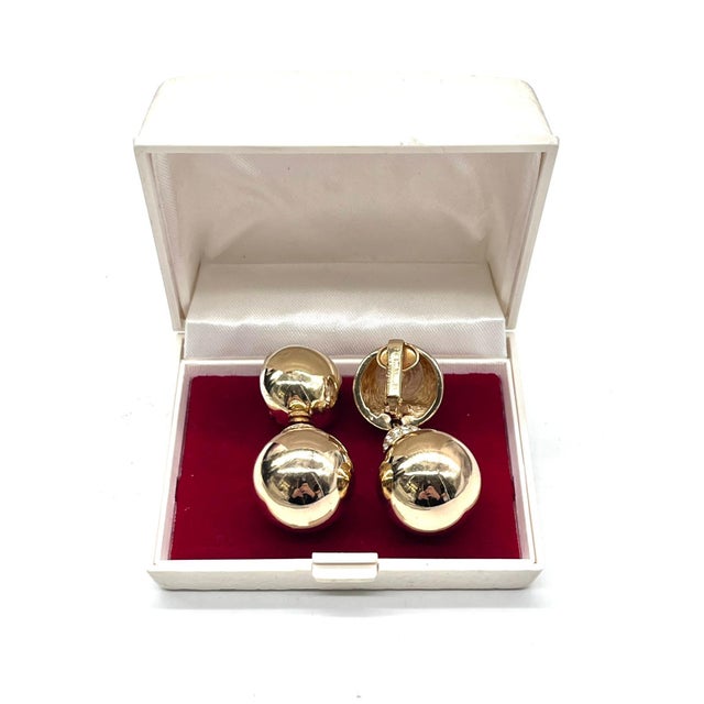 Mid-Century Modern Vintage Double-Ball Ear Clips in Gold & Crystals from Christian Dior, 1980s, Set of 2 For Sale - Image 3 of 13