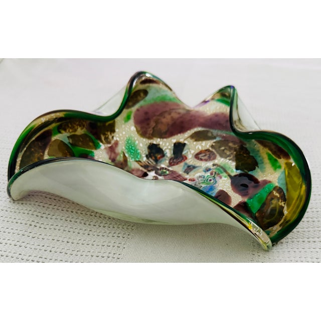 1950s Large 1950s Avem Murano "Bizantino" Tutti Frutti Glass Bowl With Silver Leaf For Sale - Image 5 of 8