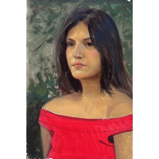 Portrait of Mexican Girl by Diego Glazer | Oil Painting of a girl in a red dress For Sale