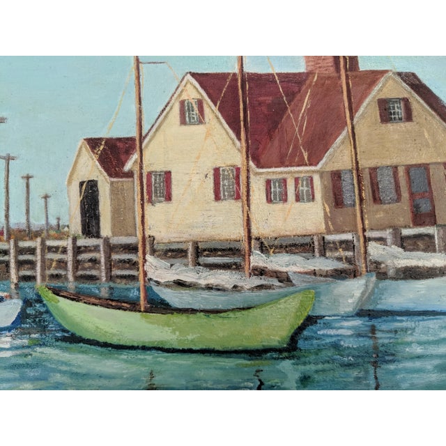American Original Large Scale Coastal Seascape Harbor and Wharf Painting Signed For Sale - Image 3 of 9