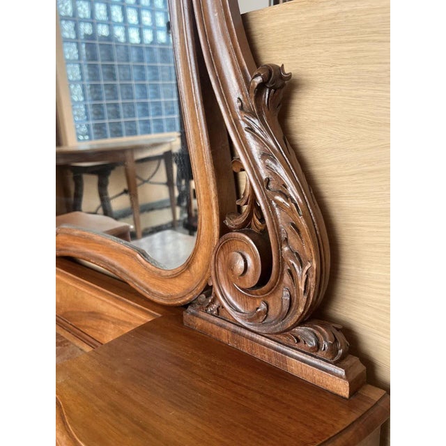 Victorian Carved Mahogany Dresser Table with Attached Mirror, 1850 For Sale - Image 9 of 13