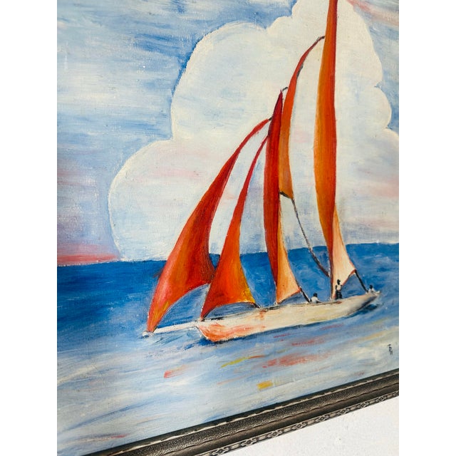 Vintage Oil on Canvas Sailboat Painting For Sale In Charleston - Image 6 of 8
