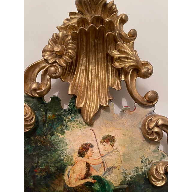 Beautiful hand painted Italian Venetian mirror with elaborate gold decorations. The painting depicts many birds on trees...