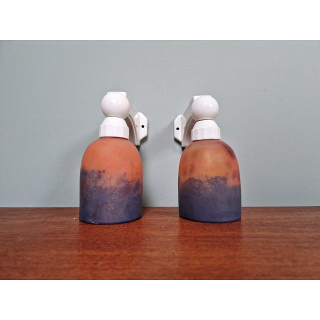 Art Deco Wall Sconces in Porcelain and Multicoloured Satin Glass, 1930s, Set of 2 For Sale - Image 14 of 18