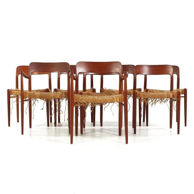 Niels Moller Mid Century Teak Model 75 and 77 Dining Chairs - Set of 8 Each armless chair measures: 20 wide x 18.5 deep x...
