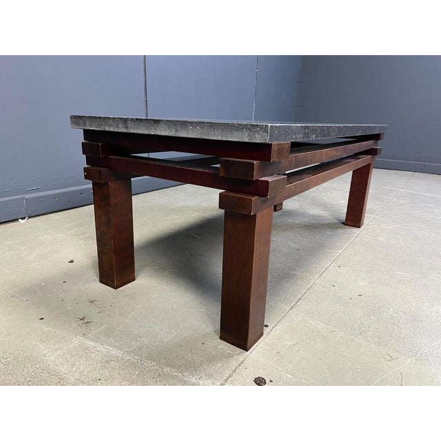 Black Vintage Belgian Stone and Wooden Coffee Table, 1970s For Sale - Image 8 of 11