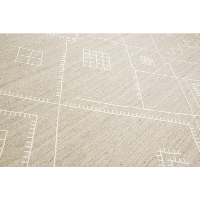 Beige Beige Apadana's Nantucket Collection Flatweave Kilim Coastal Designed Wool Rug For Sale - Image 8 of 11