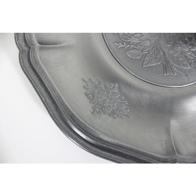 Mid 20th Century European Vintage Pewter Plate or Dish With Flowers Floral Drinks Tray Tre Effe Zinn Germany For Sale - Image 5 of 8