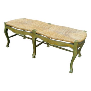 Vintage Circa 1930s French Provencial Bench With Rush Seat For Sale