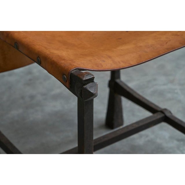 1950s Vintage Brutalist High Back Chair in Wrought Iron and Patinated Cognac Leather, 1950s For Sale - Image 5 of 18