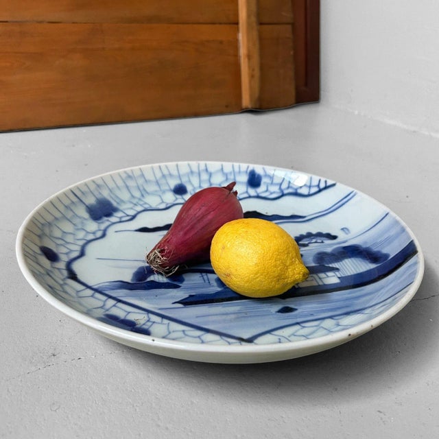 Vintage Blue-and-White Landscape Plate from Arita, 1940s For Sale - Image 3 of 8